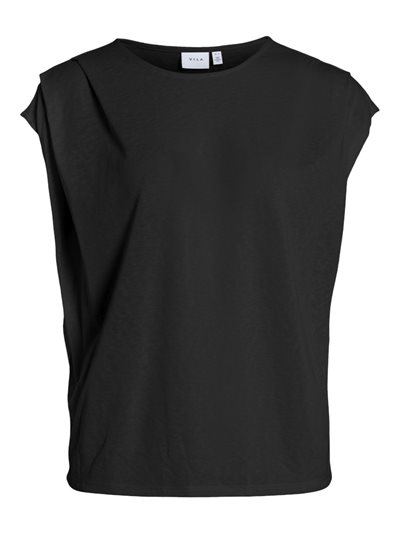VILA ALEXIS O-NECK S/S PLEAT TOP BLACK BEAUTY - 14106682