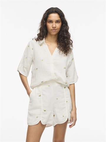 VILA BRODERA 2/4 LEMON EMB SHIRT SNOW WHITE - 14115783
