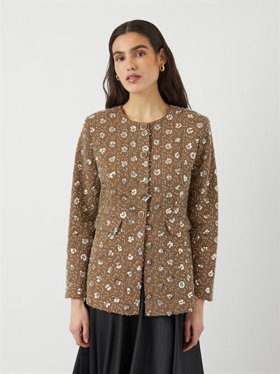 YAS SOLLER LS BLAZER TAUPE GRAY – SEQUIN PARTY BLAZER - 26039049