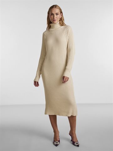 YAS MAVI KNIT MEDI ROLLNECK DRESS NOOS BIRCH - 26028660