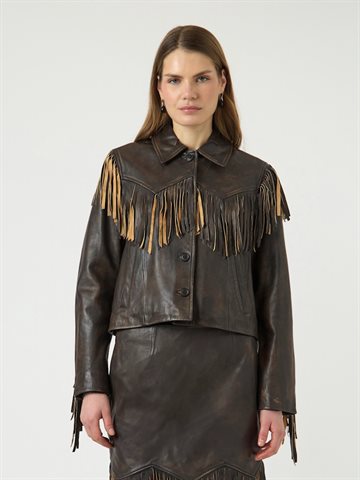 YAS FIMU LS LEATHER DEEP MAHOGANY JACKET - 26040572