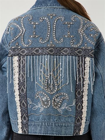 YAS VISION LS DENIM EMB JACKET LIGHT BLUE DENIM - 24041051