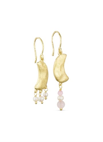 PURE BY NAT NOELLE UNEVEN MOON EARRINGS W. GEMSTONES AND PEARLS G/B PINK TONES - 45962