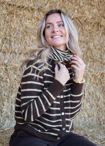 BLACK COLOUR DELL STRIPED KNIT CARDIGAN MOCCA - 1197
