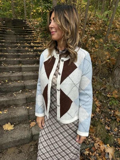 VILA KAYLA O-NECK CHECK KNIT CARDI BIRCH/CHERRY - 14111310