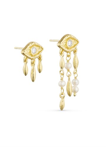 BLACK COLOUR EVELYN POST EARRINGS W. ZICRONS AND PEARL PENDANTS G/B - 45993