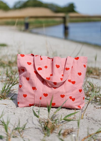  BLACK COLOUR NELLA RED HEART CANVAS BAG - 9357